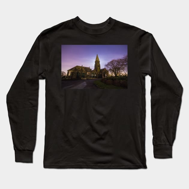 Horsforth Cemetery Church Leeds with Moon Light and Star Sky IMG 9054-RB Long Sleeve T-Shirt by Spookydaz